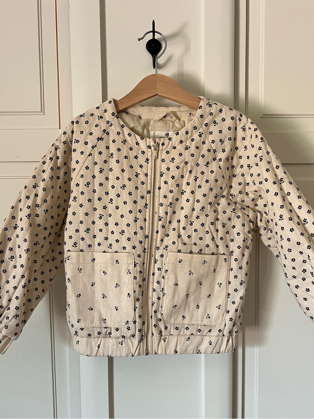 H&M Girls Cotton Quilted Jacket with Floral Print